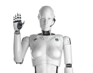 Obraz na płótnie Canvas Female cyborg or robot with headset