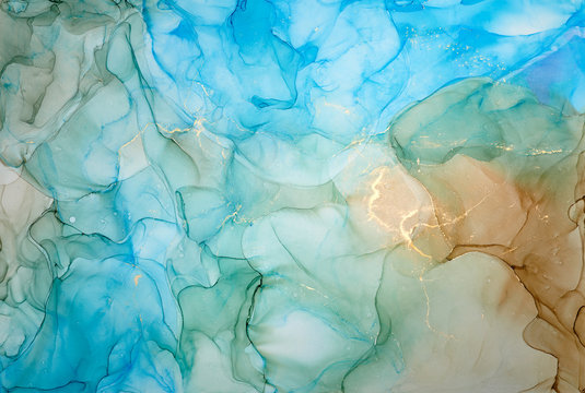  Abstract colorful background, wallpaper. Mixing acrylic paints. Modern art. Paint marble texture. Alcohol ink colors  translucent