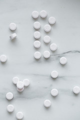Medicine Pills  or drugs on marble background with copy space