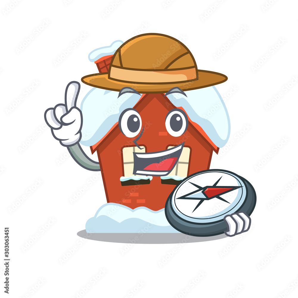 Canvas Prints Mascot winter house a cartoon isolated holding compass