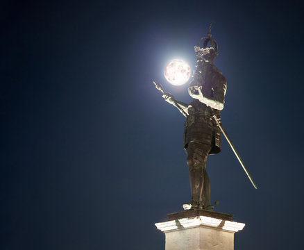 Charlemagne Statue Aachen With Moon