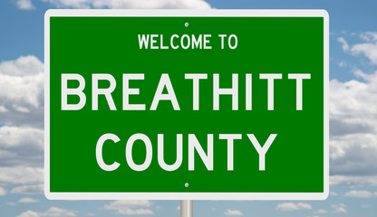 Rendering of a 3d green highway sign for Breathitt County