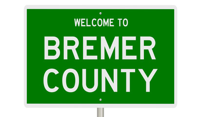 Rendering of a 3d green highway sign for Bremer County
