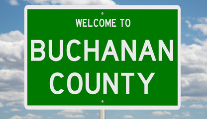 Rendering of a green 3d highway sign for Buchanan County