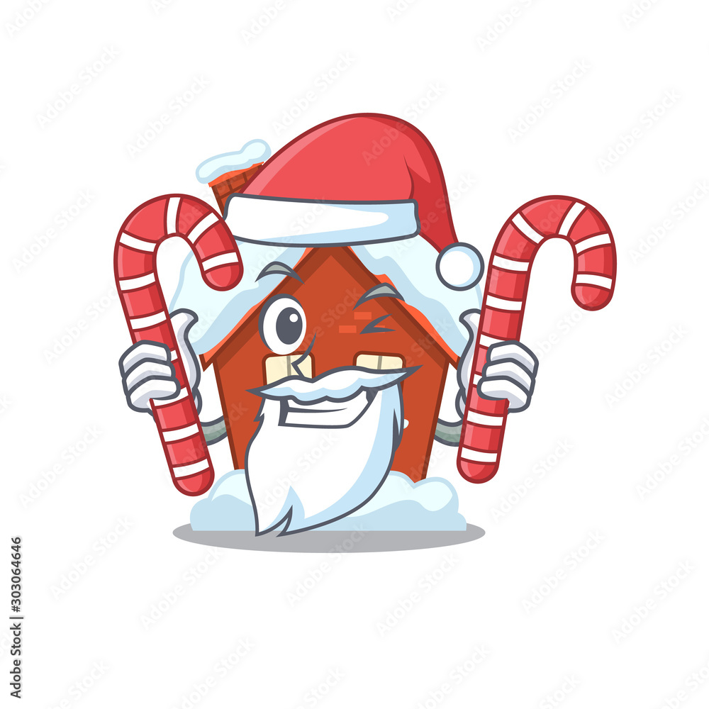 Wall mural santa bring candy winter house with in character shape