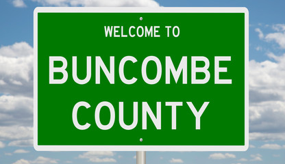 Rendering of a green 3d highway sign for Buncombe County