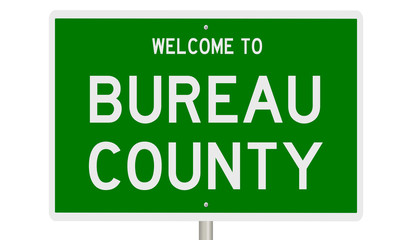 Rendering of a green 3d highway sign for Bureau County