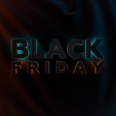 Black Friday. 3d text with blue and yellow backlight against a dark background. 3d render
