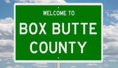 Rendering of a green 3d highway sign for Box Butte County