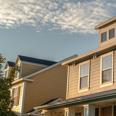 Square frame Sash windows in the upper floor of a timber house