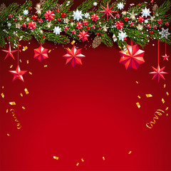 Christmas decor on red background