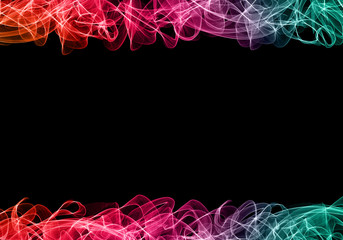 Abstract colorful wavy smoke over black background.