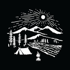 Camping Hiking Adventure Nature Graphic Illustration Vector Art T-shirt Design