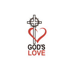 heart, crown of thorns and cross icon isolated on white background 