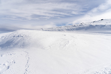 Ski resort of Sierra Nevada in winter, full of snow.