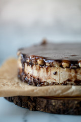 Vegan milk free and sugar free raw Caramel, Butter Toffee Crunch Chocolate Cake