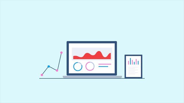 Data monitoring, business analytics, market report concept. 2d animation, video clip. 