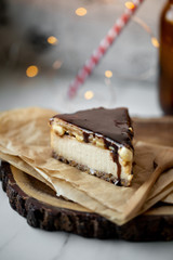 Vegan milk free and sugar free raw Caramel, Butter Toffee Crunch Chocolate Cake