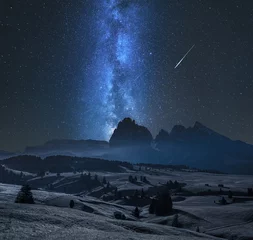 Foto auf Leinwand Milky way over Alpe di Siusi in Dolomites at night © shaiith