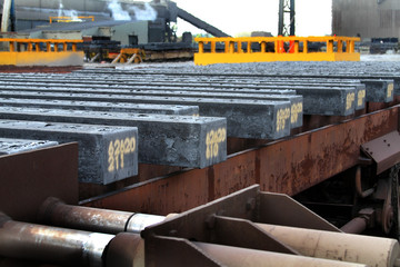 Continuos steel casting plant in large steelworks. 
