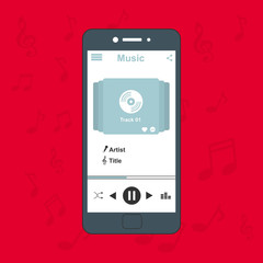 Smartphone application for online buying, downloading and listening to music. for website and mobile app. Easy to edit and customize. Vector illustration