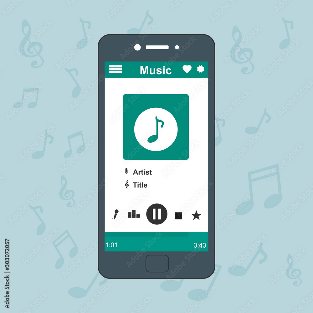 Aufkleber online music player mobile application design template. can be used for workflow layout template, ba