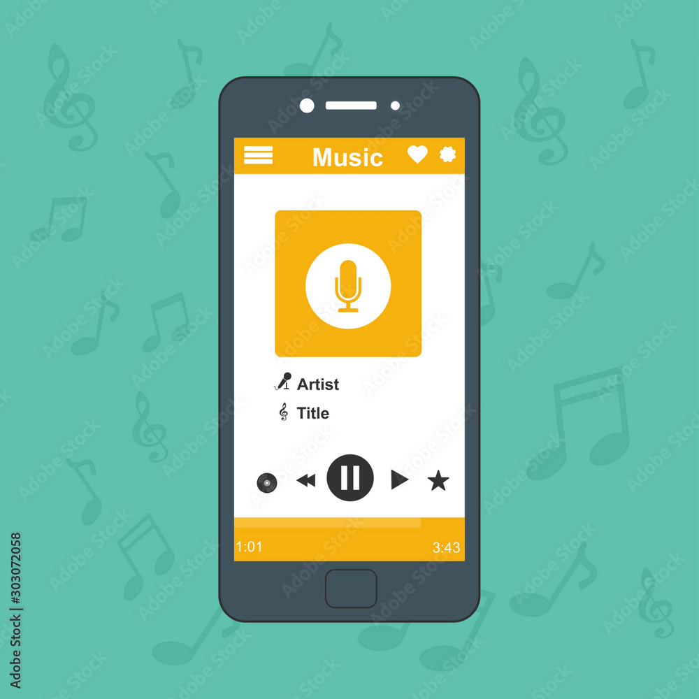 Poster online music player mobile application design template. can be used for workflow layout template, ba