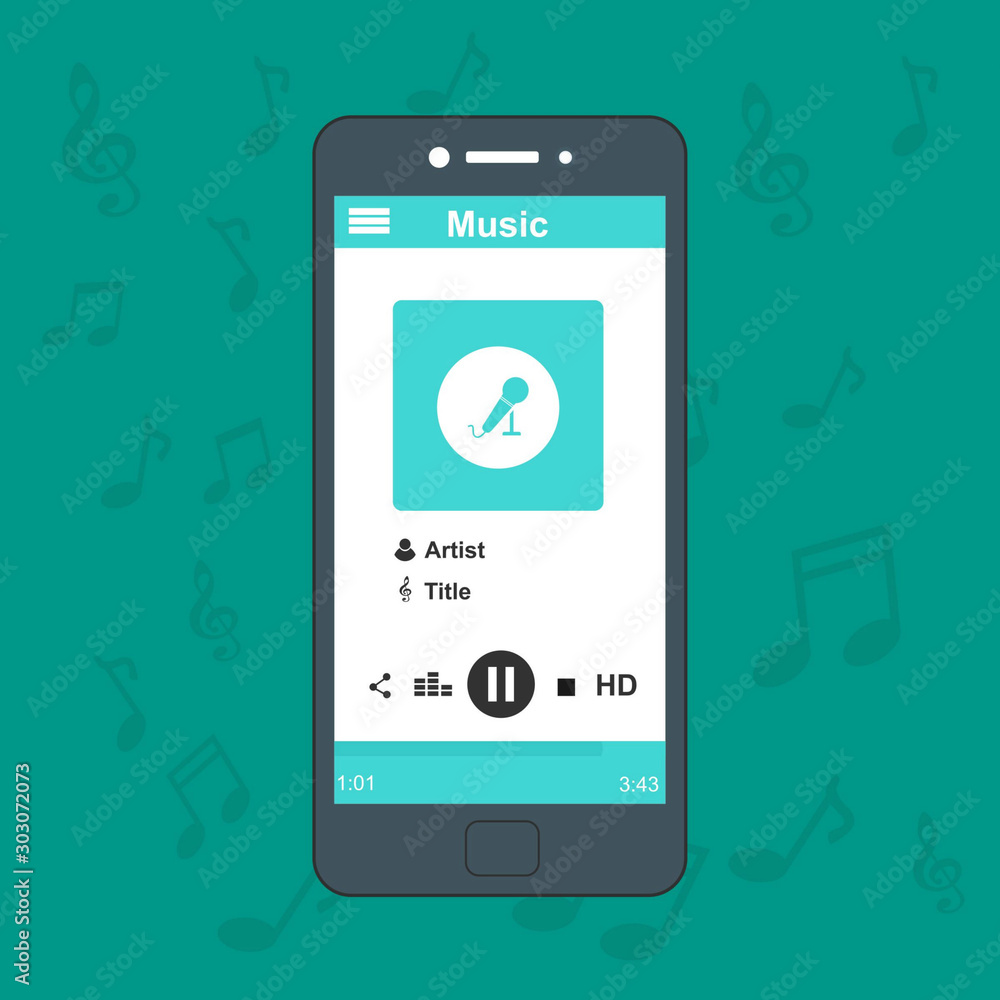 Poster online music player mobile application design template. can be used for workflow layout template, ba