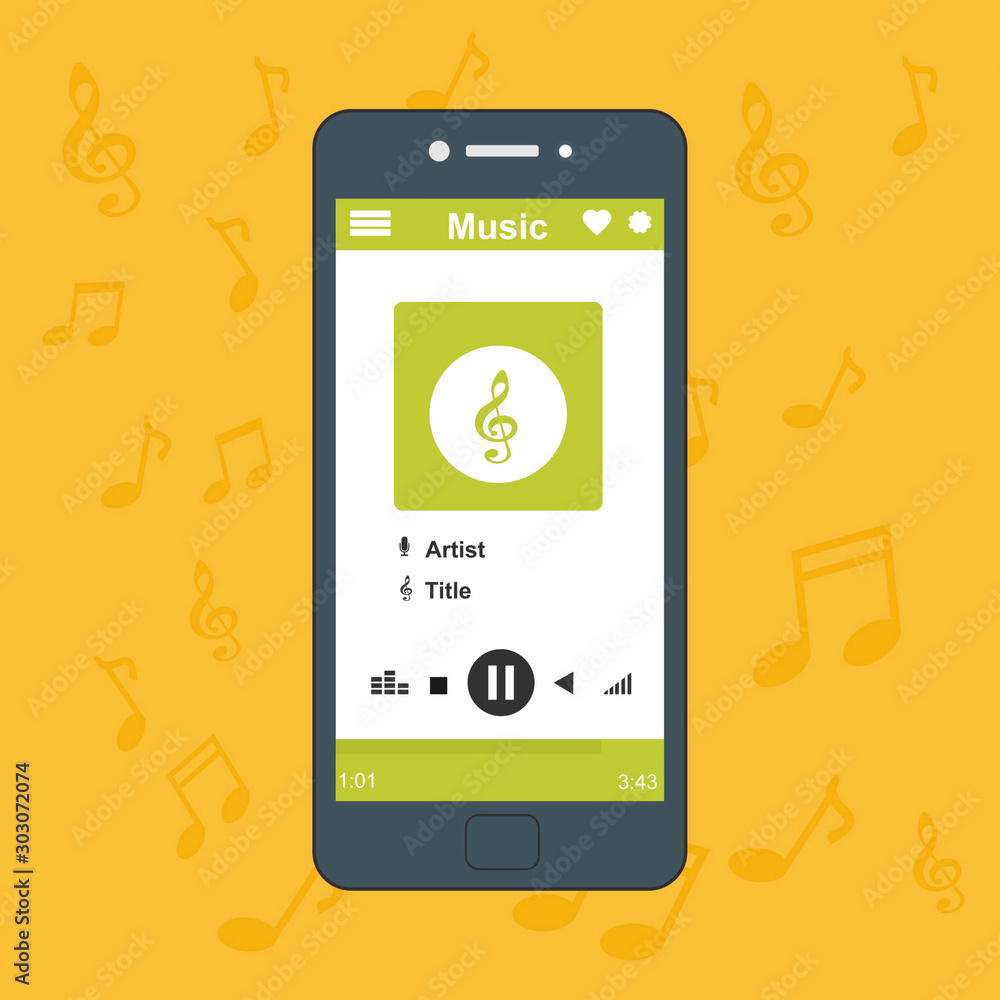 Aufkleber online music player mobile application design template. can be used for workflow layout template, ba