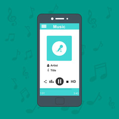 Online music player mobile application design template. Can be used for workflow layout template, banner, marketing, infographics.