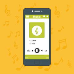 Online music player mobile application design template. Can be used for workflow layout template, banner, marketing, infographics.