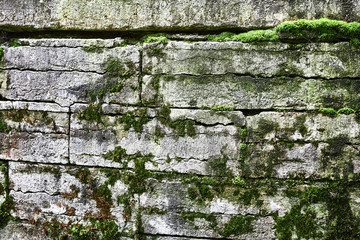 Stone background, moss, stones, old bricks