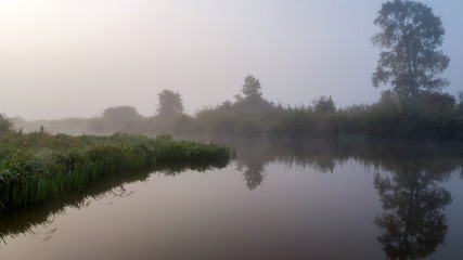 Dolina Górnej Narwi, Mglisty poranek, Narew, Podlasie, Polska © podlaski49