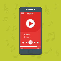 modern minimalistic media player Flat UI, GUI. Playing audio, radio. Phone display