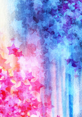 Abstract pink and blue background with stars. Stylish modern background. Festive background. Blue, pink yellow ombre