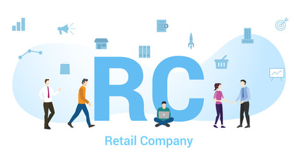 rc retail company concept with big word or text and team people with modern flat style - vector