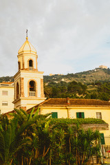 view of the bell tower of the church of Santa Maria di Castellabate