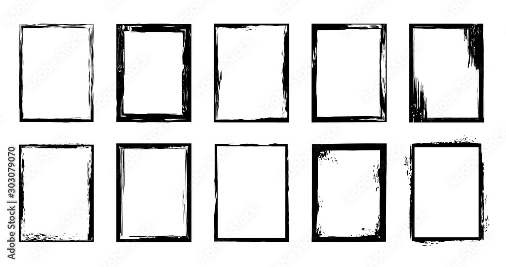 Poster grunge frames. ink brush stroke border, artistic brush blots and black paint frame design vector iso