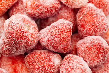 Close up of frozen fresh organic strawberry