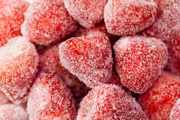 Close up of frozen fresh organic strawberry