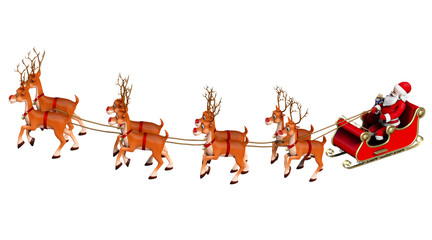 3D Illustration of Santa Claus rides reindeer sleigh