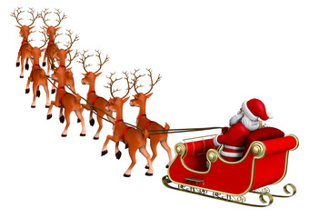 3D Illustration of Santa Claus rides reindeer sleigh © pixdesign123