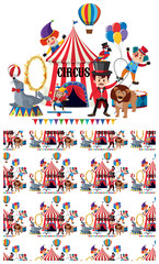 Seamless background design with ring master and circus animals