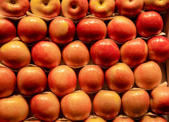 Group of healthy fresh apple fruits on a fruit market