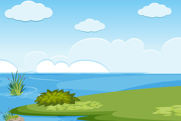 Landscape background design with lake at daytime