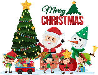 Christmas card design with Santa and elves