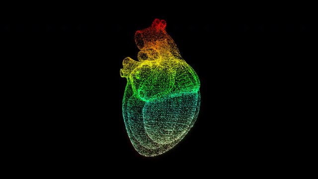 Clean 3D Hologram animation of human heart beating in the human body pulse with alpha channel transparent background 4K UHD Full HD Video Clip