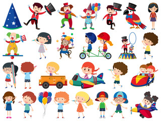 Fototapeta na wymiar Large set of isolated objects of kids and circus