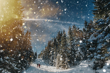 Wanderlust and holiday concept. couple travelling in wintertime.