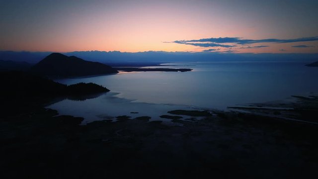 Sunrise at Lake Skadar, Montenegro. Dolly shot. Aerial, drone footage.